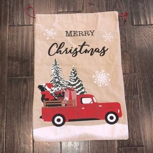 Merry Christmas red truck with black lab canvas gift bag
